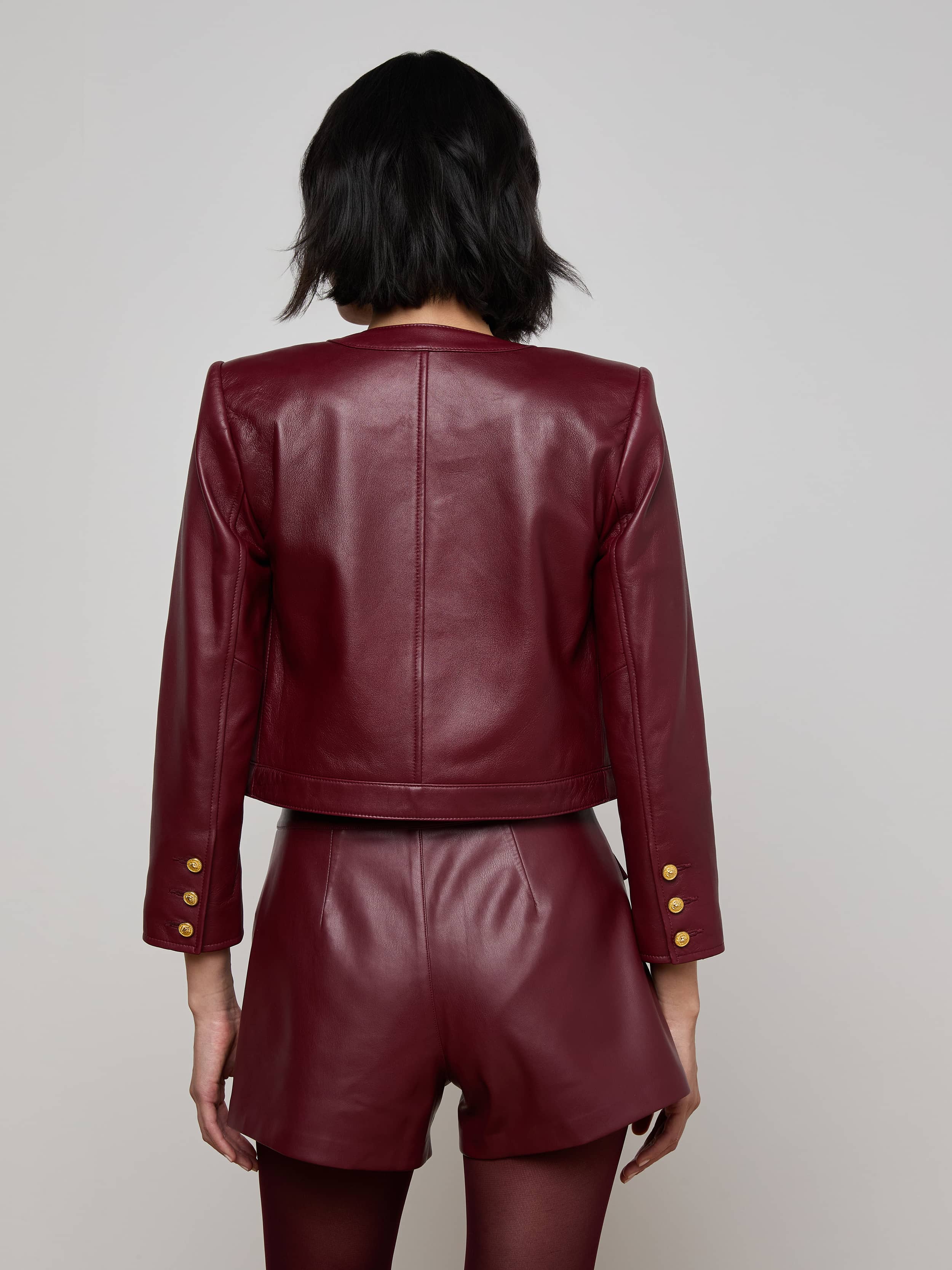 Deidra Cropped Leather Jacket - Image 4