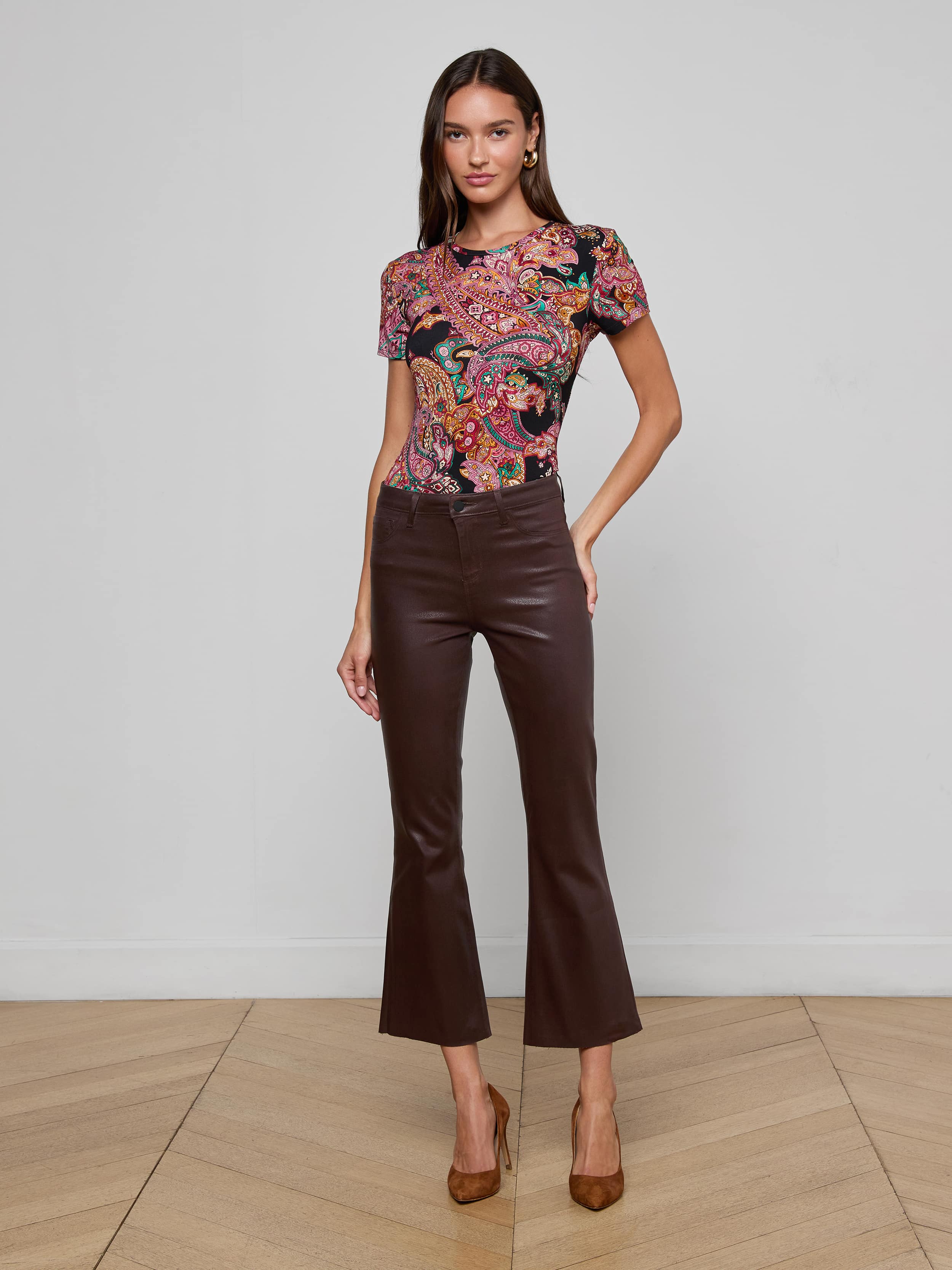 Kendra Coated Cropped Flare Jean